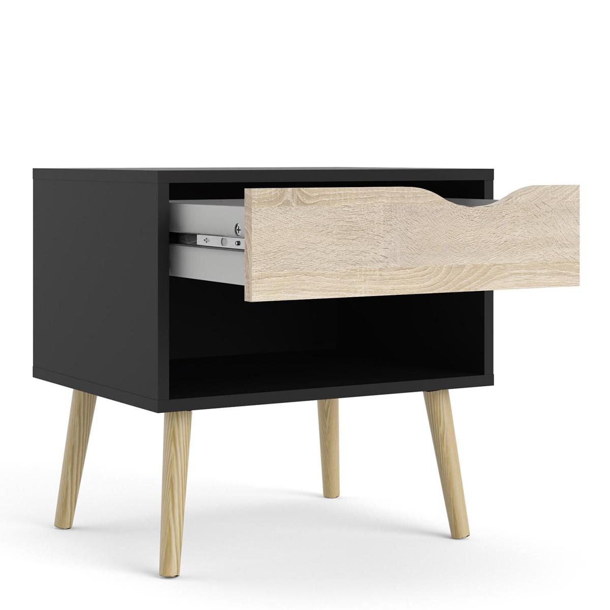 Oslo 1-Drawer Bedside Table - Black and Oak – image 5
