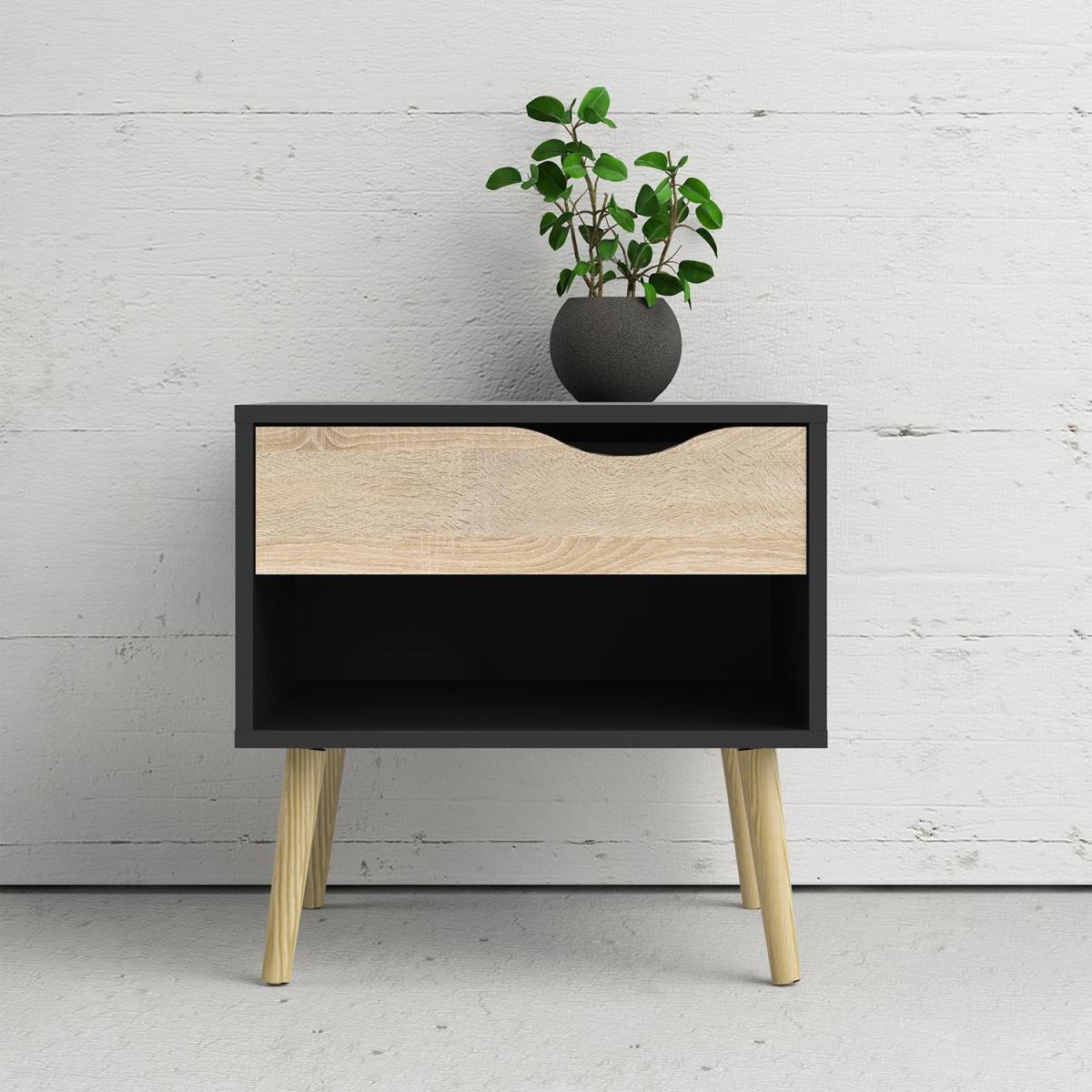 Oslo 1-Drawer Bedside Table - Black and Oak – image 6