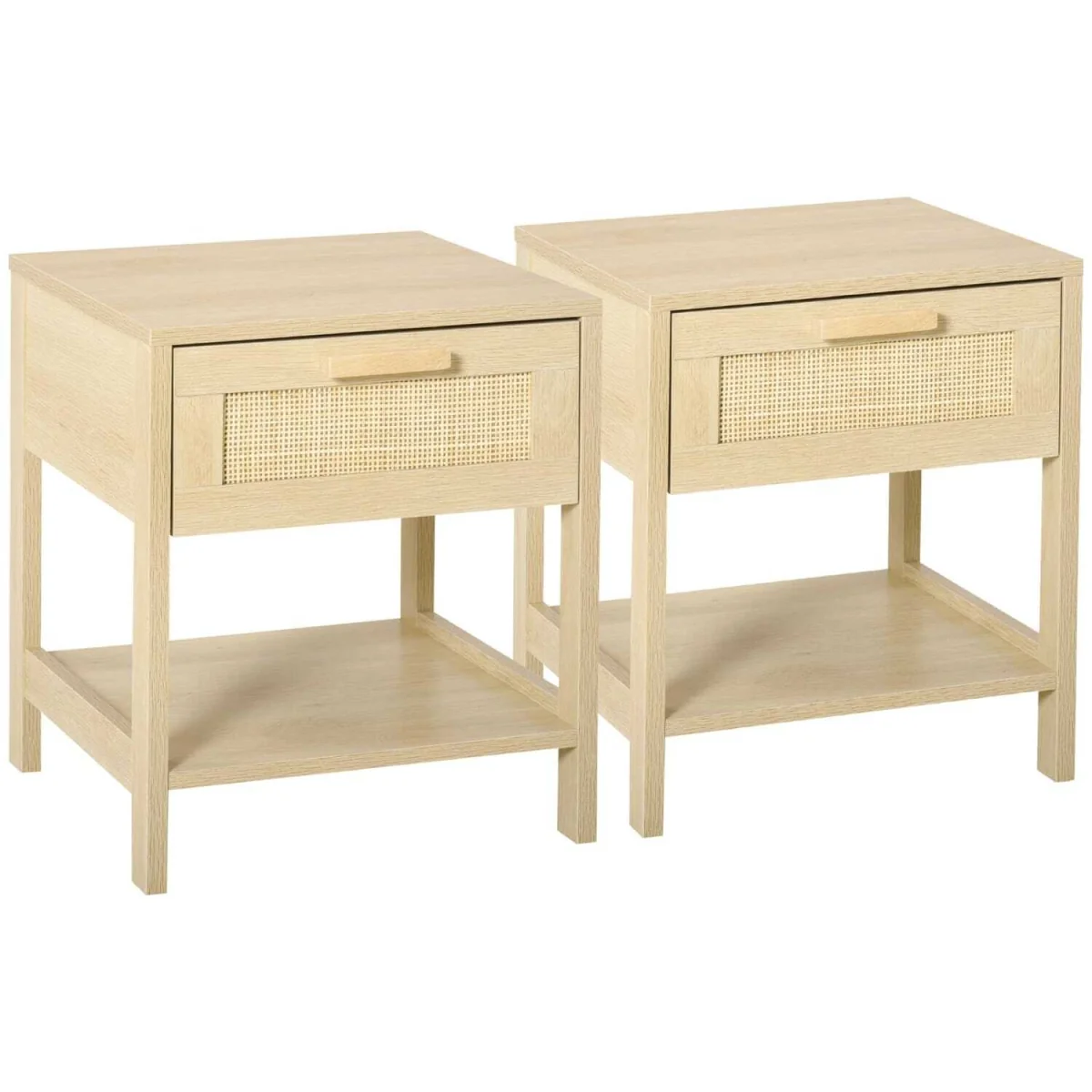 Vicoha Set of 2 Natural Rattan Drawer Bedside Tables with Open Shelf – image 3