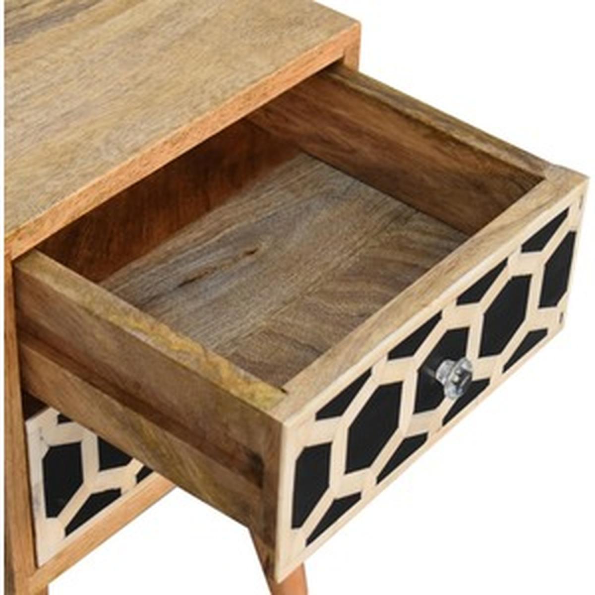 Mini Bone Inlay 2 Drawer Modern Style Tabletop Bedside Table - Black – image 2