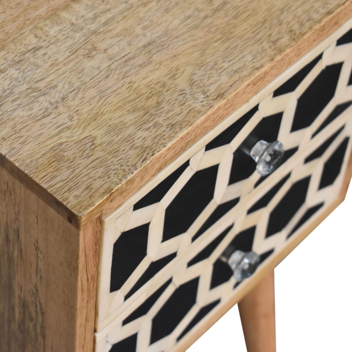 Mini Bone Inlay 2 Drawer Modern Style Tabletop Bedside Table - Black – image 4