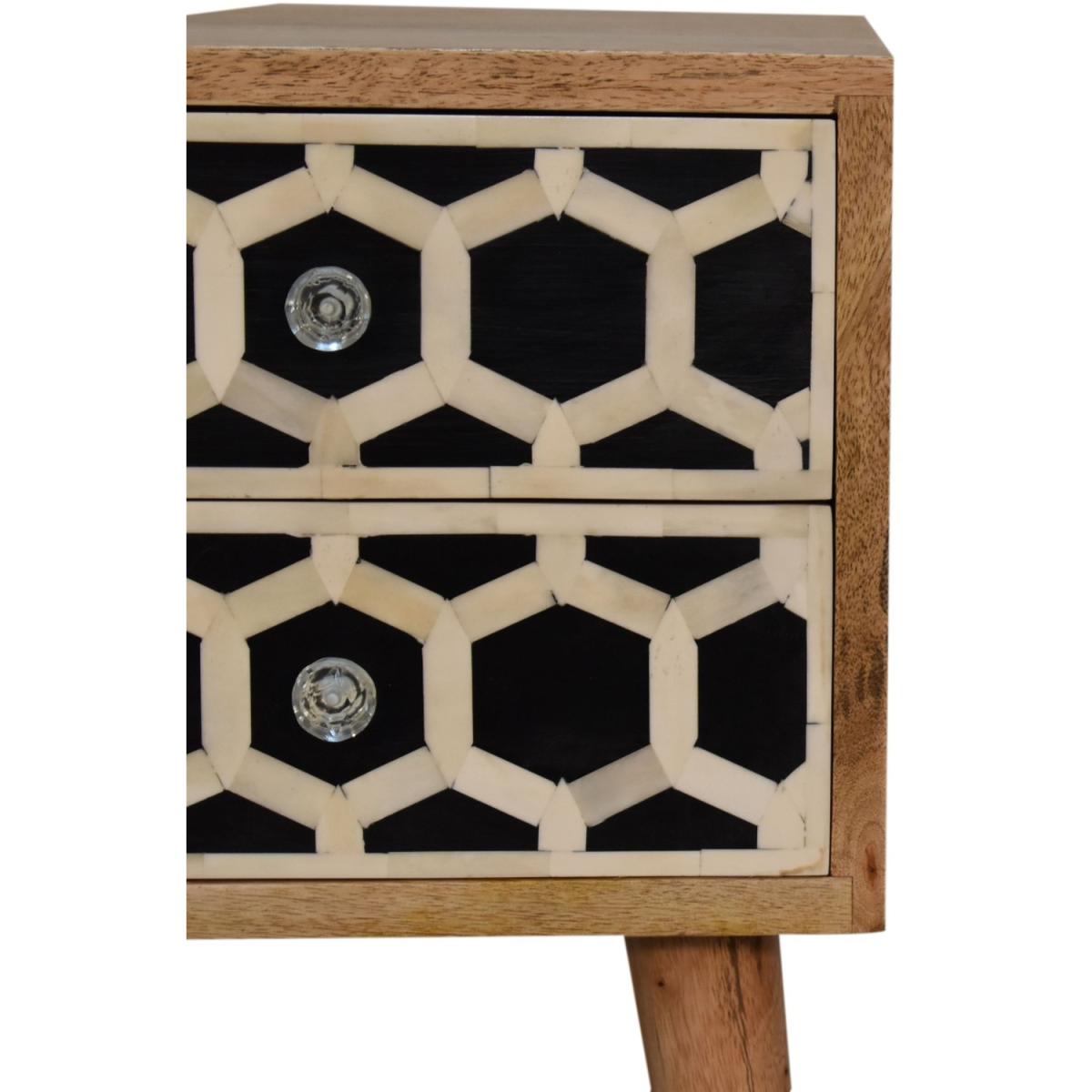 Mini Bone Inlay 2 Drawer Modern Style Tabletop Bedside Table - Black – image 5