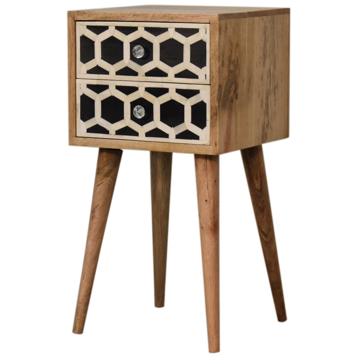 Mini Bone Inlay 2 Drawer Modern Style Tabletop Bedside Table - Black – image 6