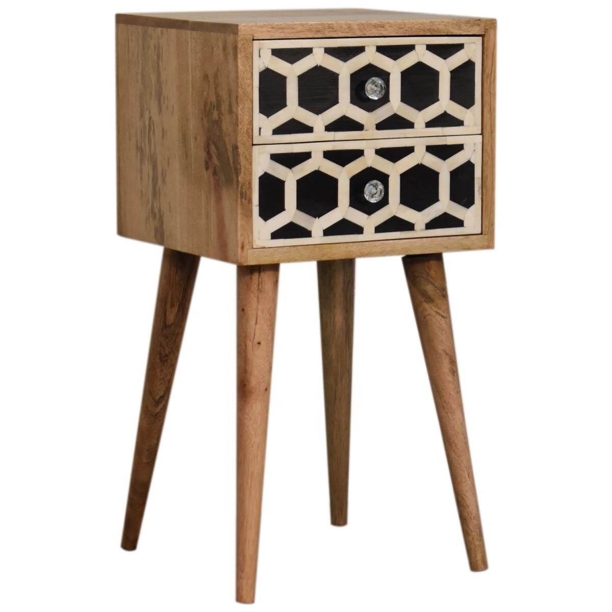 Mini Bone Inlay 2 Drawer Modern Style Tabletop Bedside Table - Black – image 7