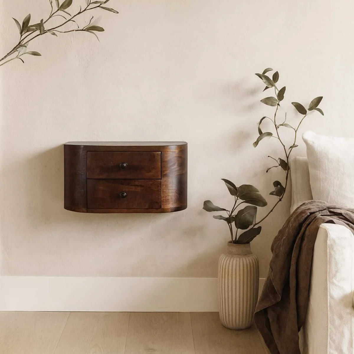 Kukuihaele 2-Drawer Floating Bedside Table - Solid Mango Wood Chestnut - Brown – image 1