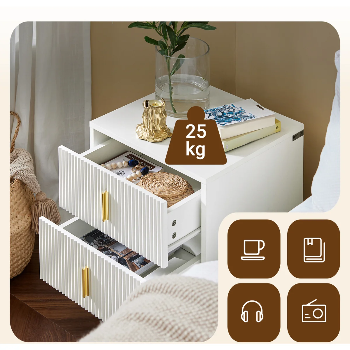 Set of 2 Bedsides with Gold Legs 2 Drawers - White – image 2