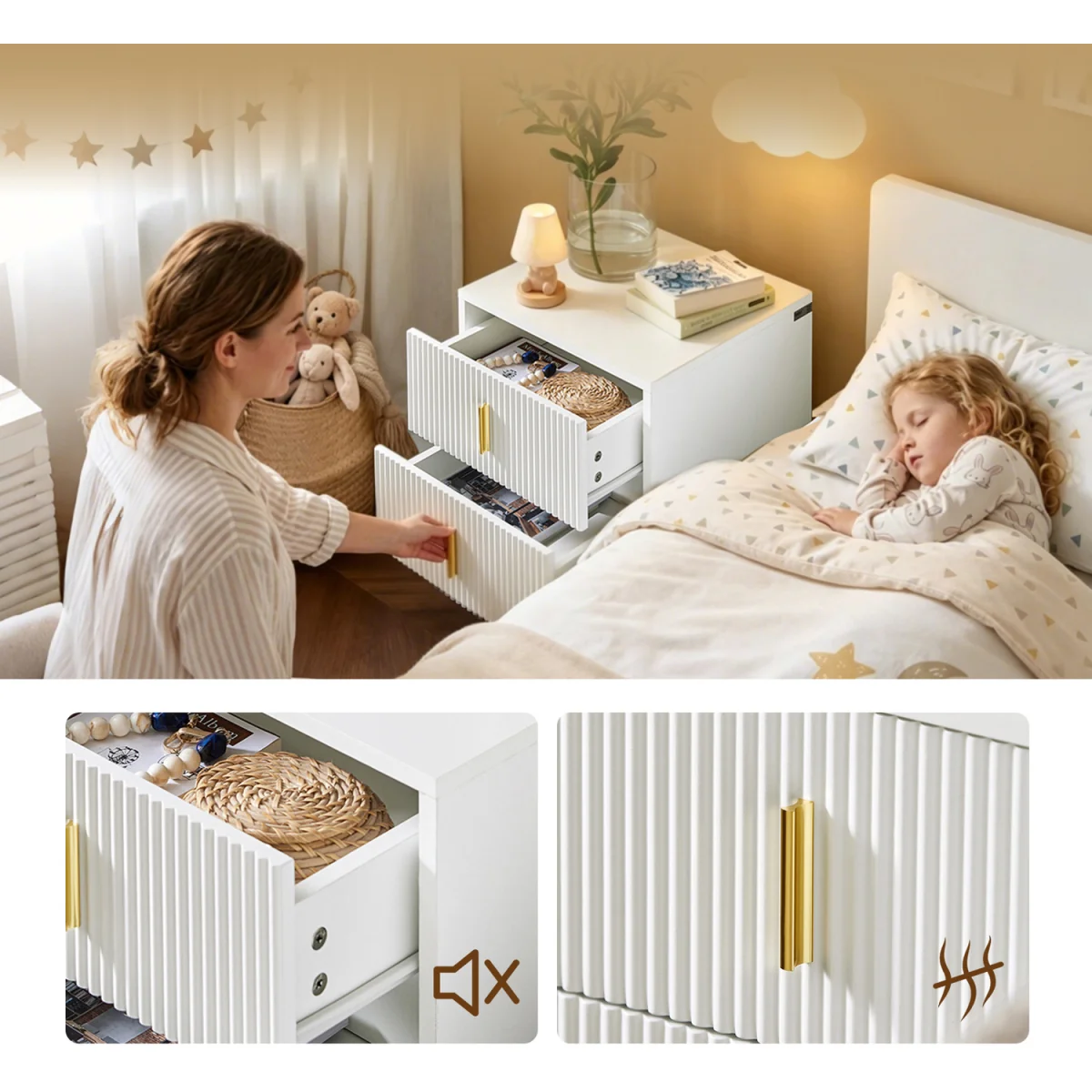 Set of 2 Bedsides with Gold Legs 2 Drawers - White – image 3