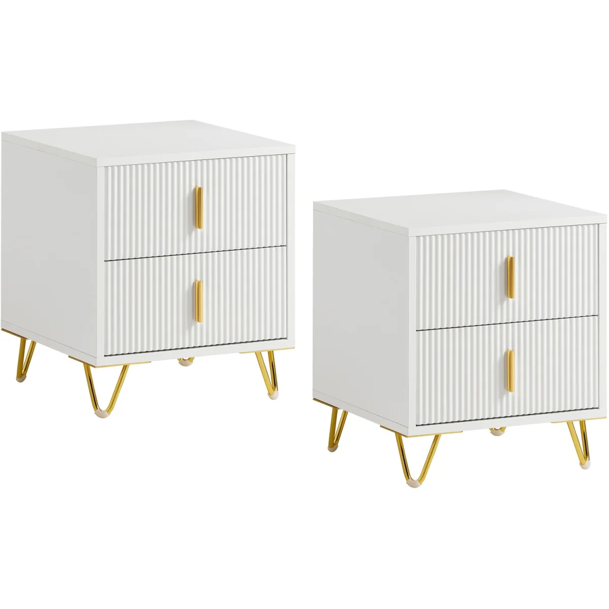 Set of 2 Bedsides with Gold Legs 2 Drawers - White – image 7