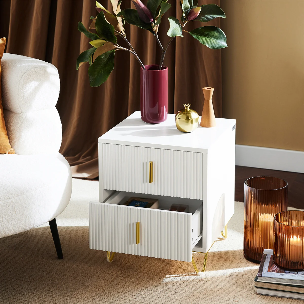Set of 2 Bedsides with Gold Legs 2 Drawers - White – image 8