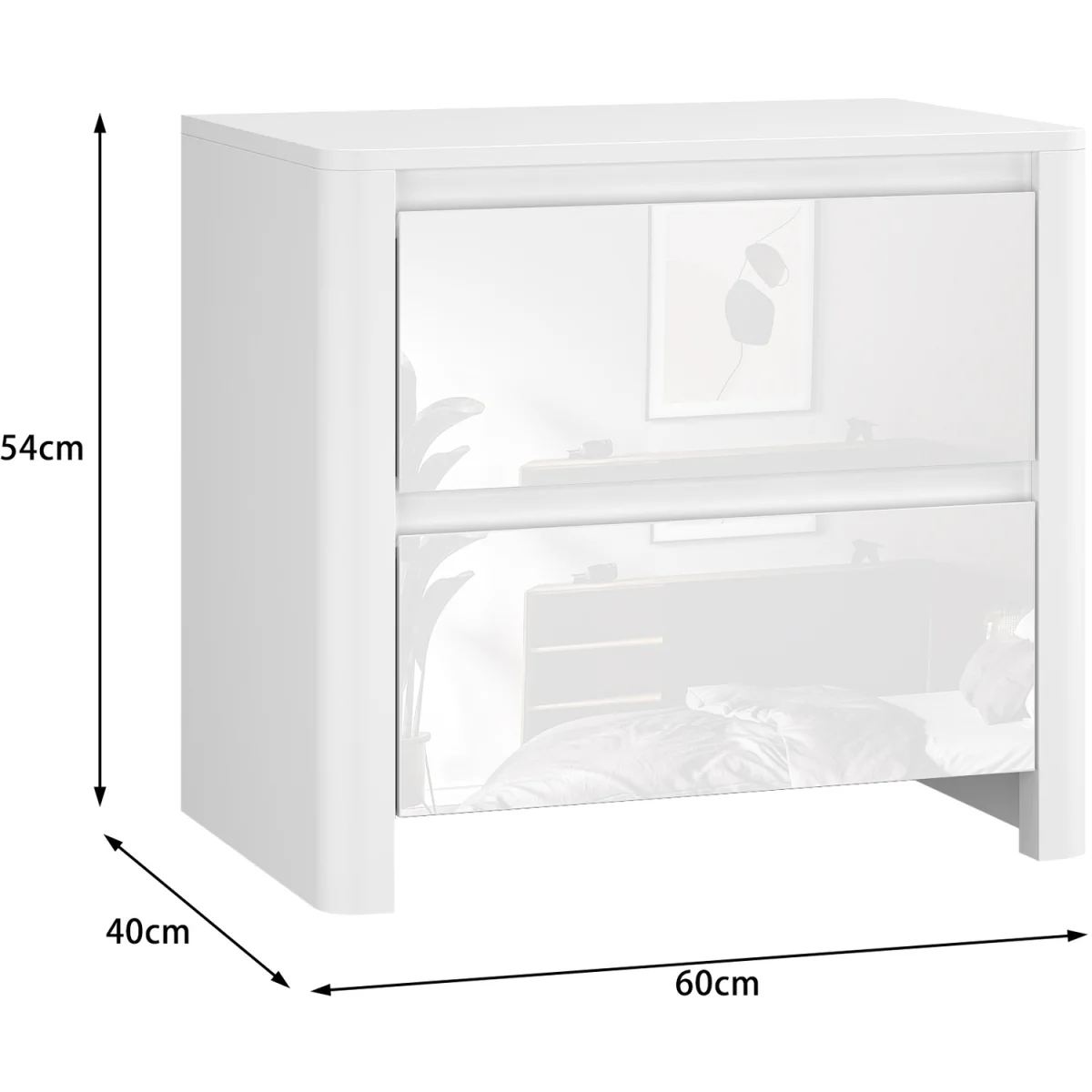 Ardenza White High Gloss 2 Drawer Bedside Cabinet  - White & White Gloss – image 2