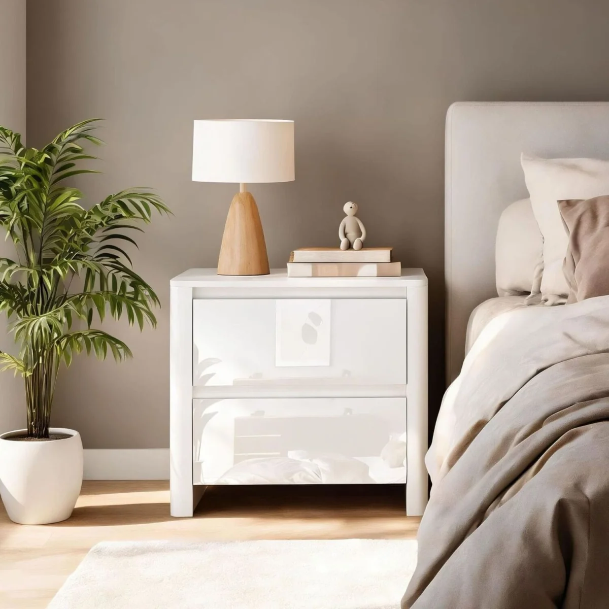 Ardenza White High Gloss 2 Drawer Bedside Cabinet  - White & White Gloss – image 3