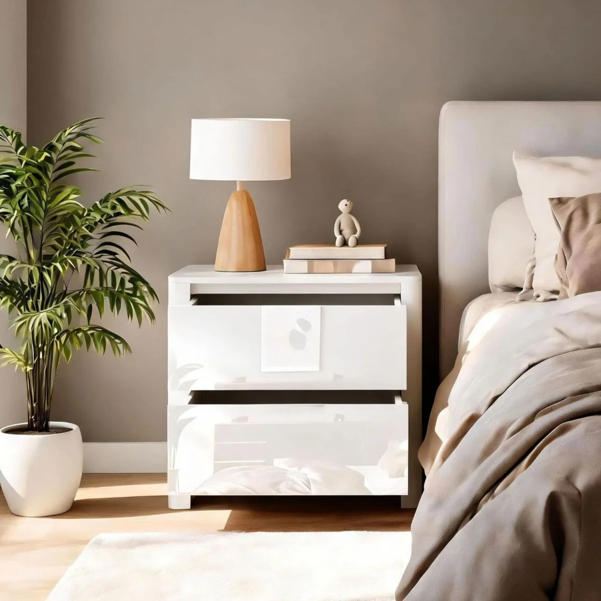 Ardenza White High Gloss 2 Drawer Bedside Cabinet  - White & White Gloss – image 4