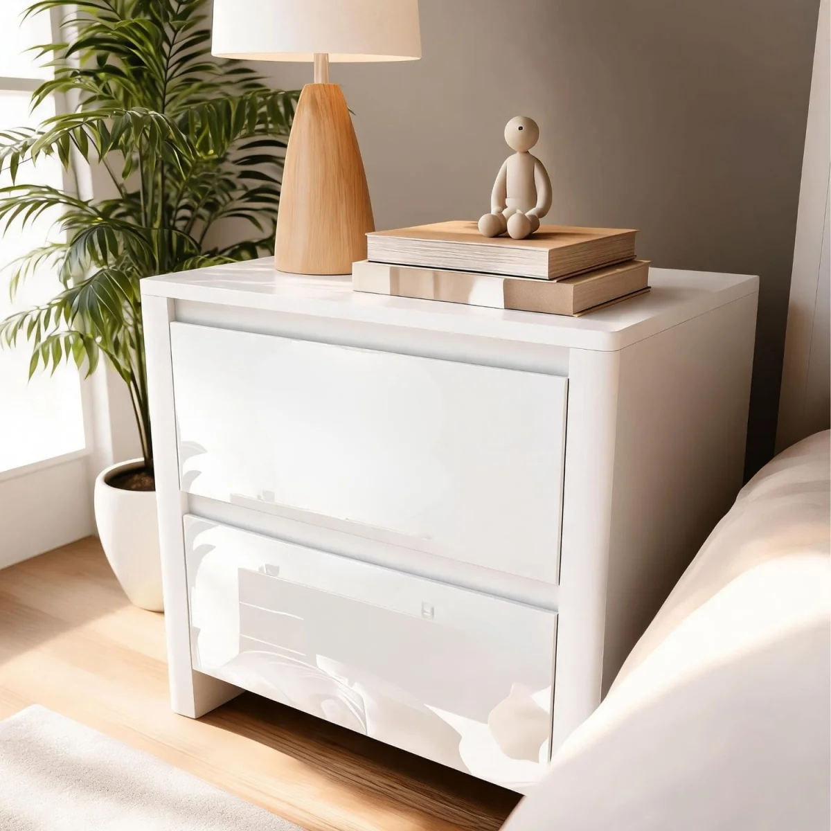 Ardenza White High Gloss 2 Drawer Bedside Cabinet  - White & White Gloss – image 5