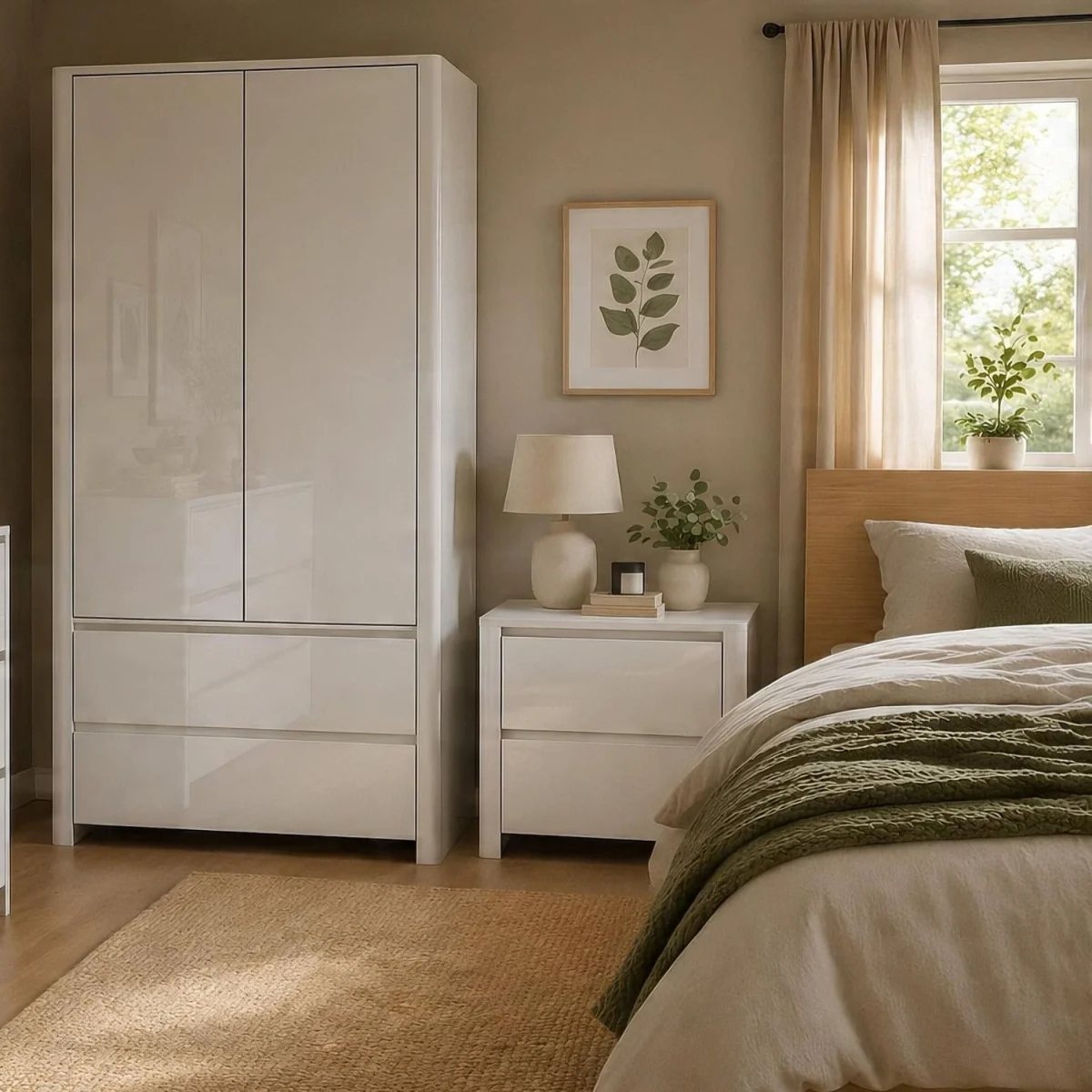 Ardenza White High Gloss 2 Drawer Bedside Cabinet  - White & White Gloss – image 6