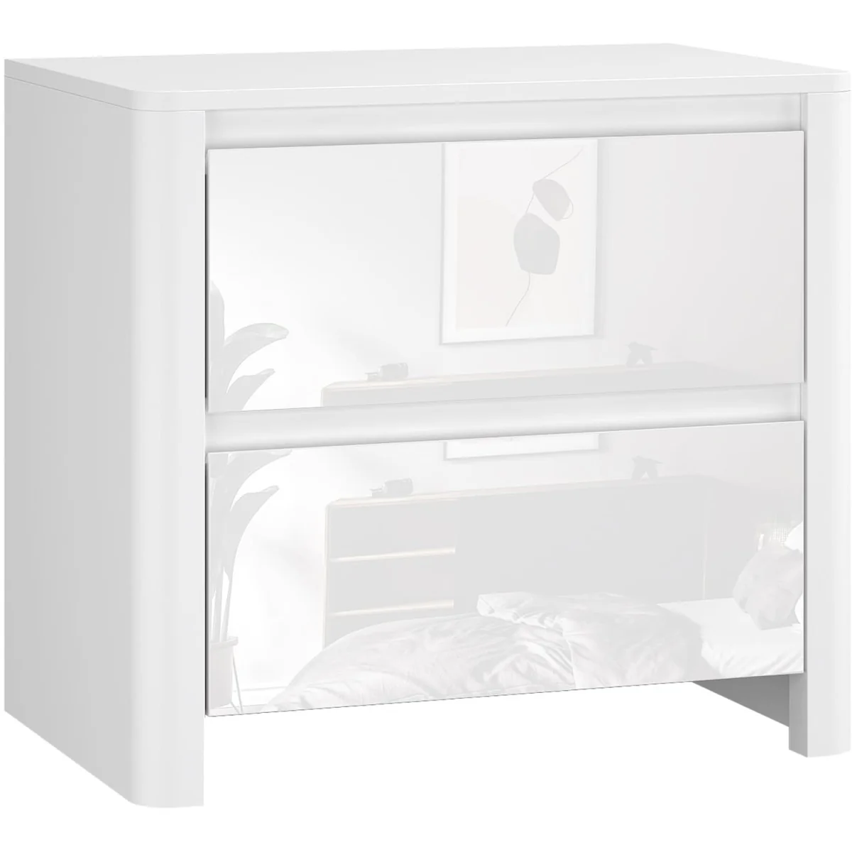 Ardenza White High Gloss 2 Drawer Bedside Cabinet  - White & White Gloss – image 8
