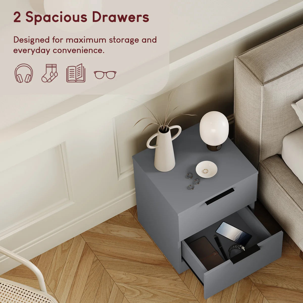 Trega 2 Drawer Bedside Chest - White – image 13