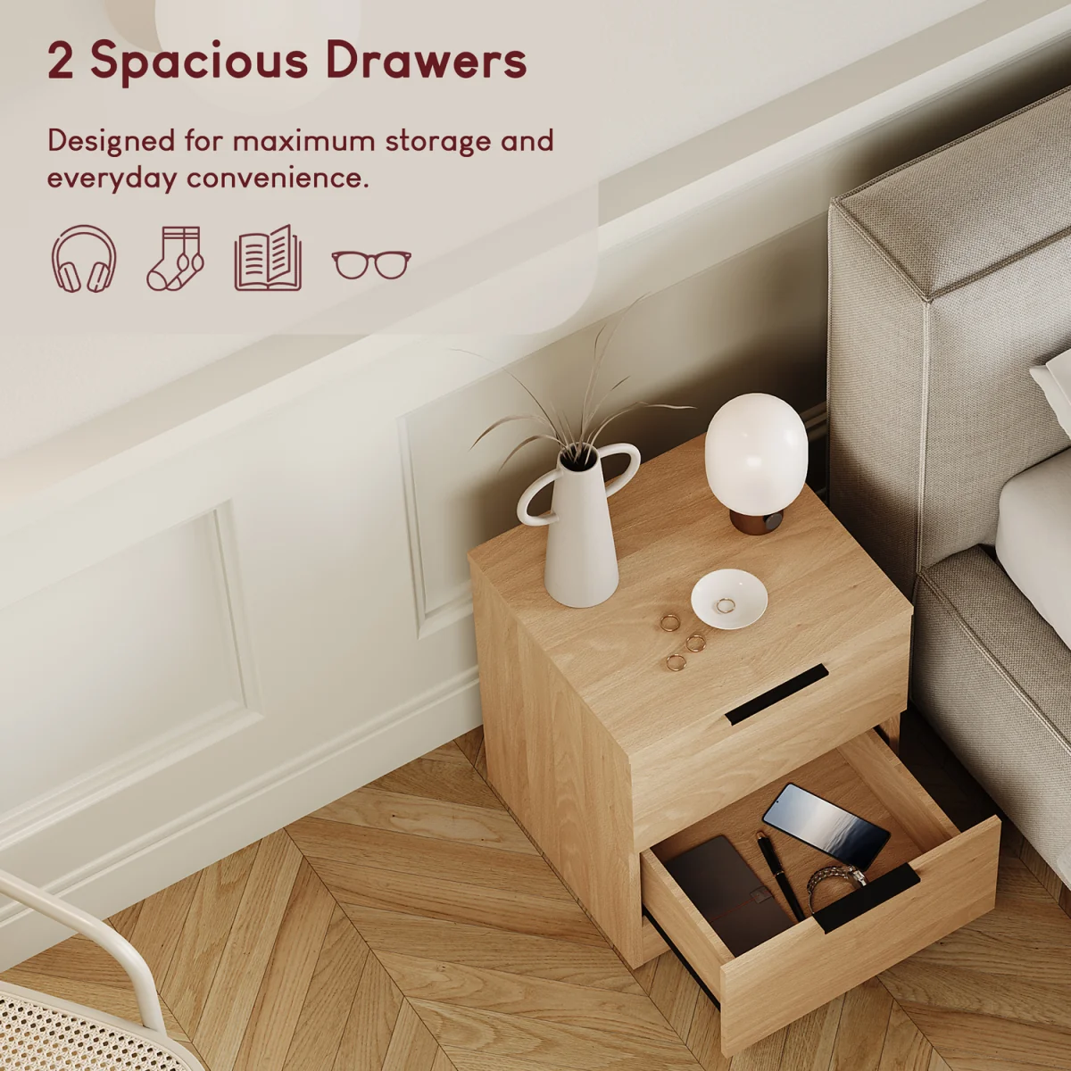 Trega 2 Drawer Bedside Chest - White – image 21
