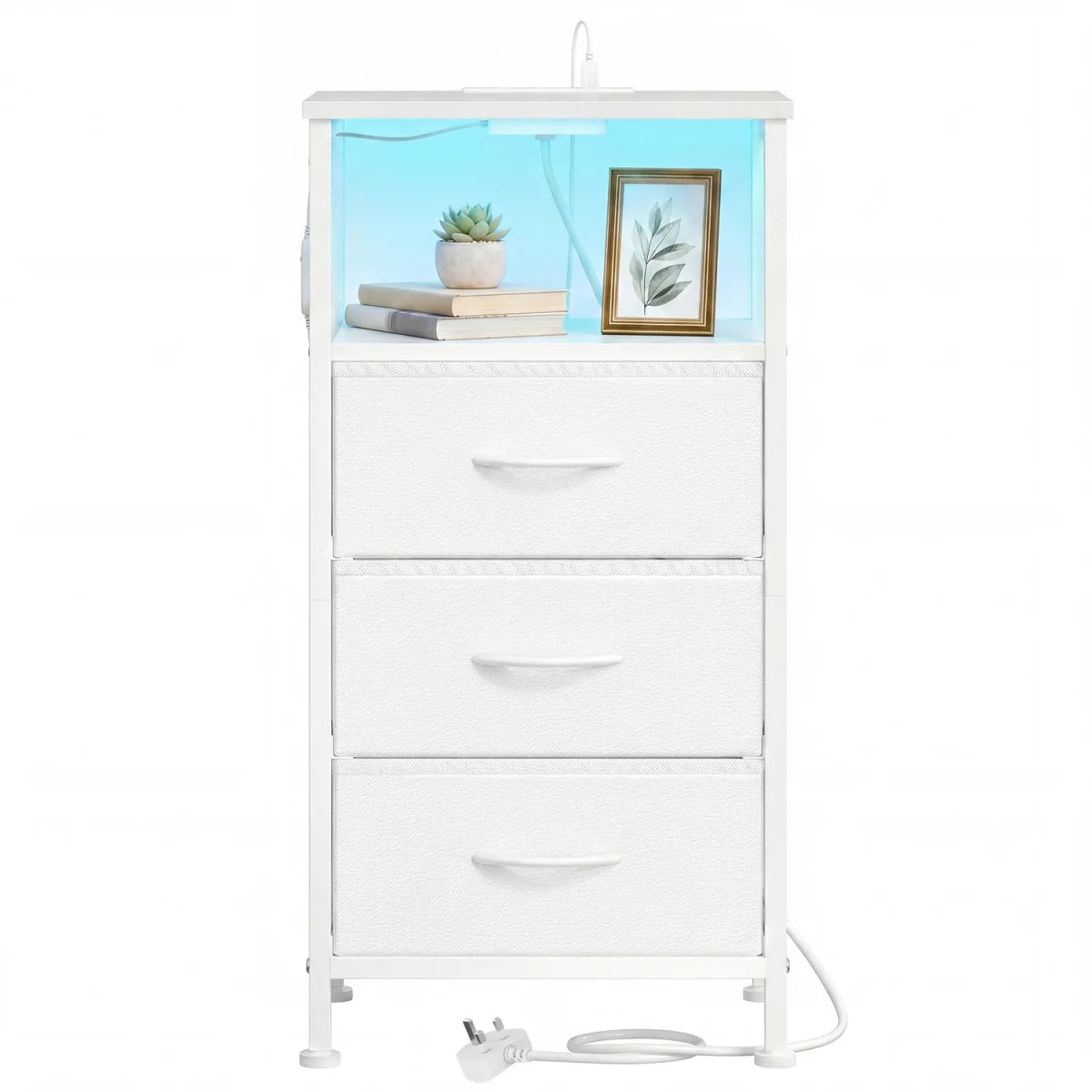 Two LED charging bedside tables with drawers - white – image 3