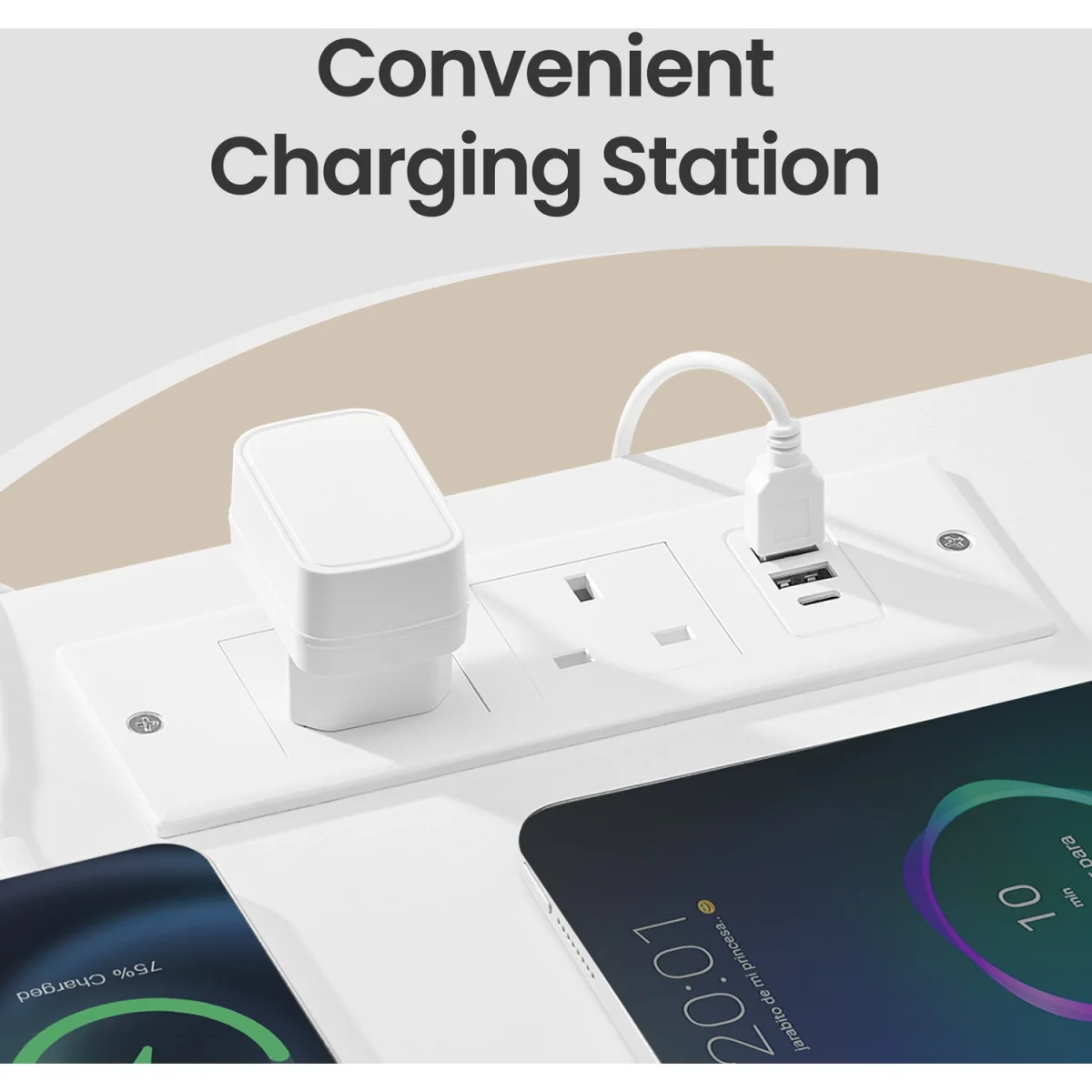 Two LED charging bedside tables with drawers - white – image 4