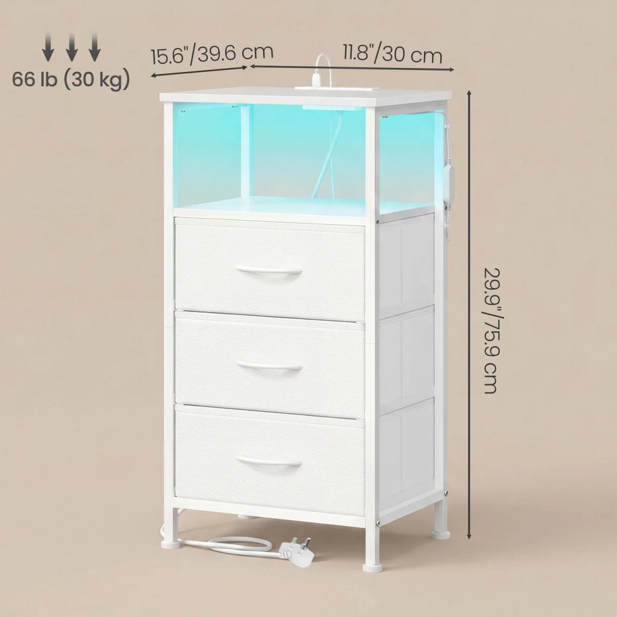 Two LED charging bedside tables with drawers - white – image 6