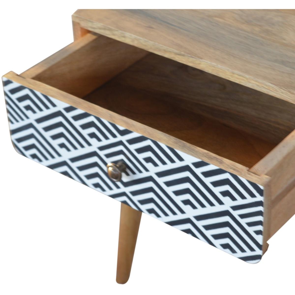 Monochrome Print Wood Bedside Table - Black – image 4