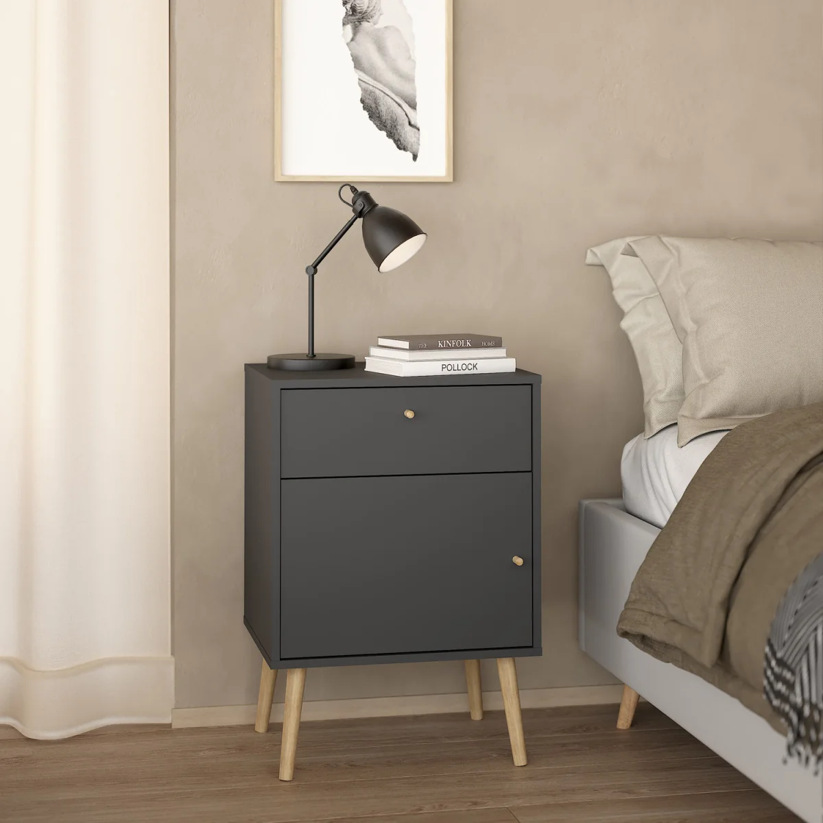 Cumbria Nightstand 1 Door + 1 Drawer Dark Grey - Dark Grey – image 2