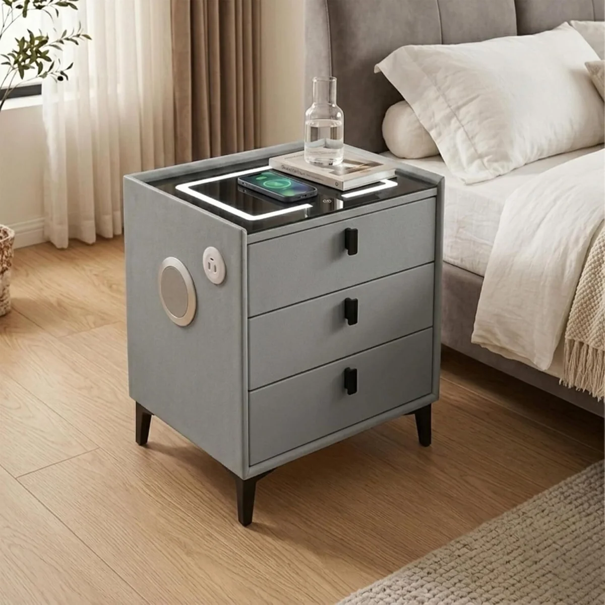 Smart Bedside Table With Wireless Charging - Black