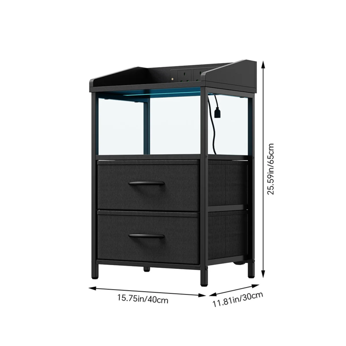 Black Bedside Table with LED and Charging - Black – image 2