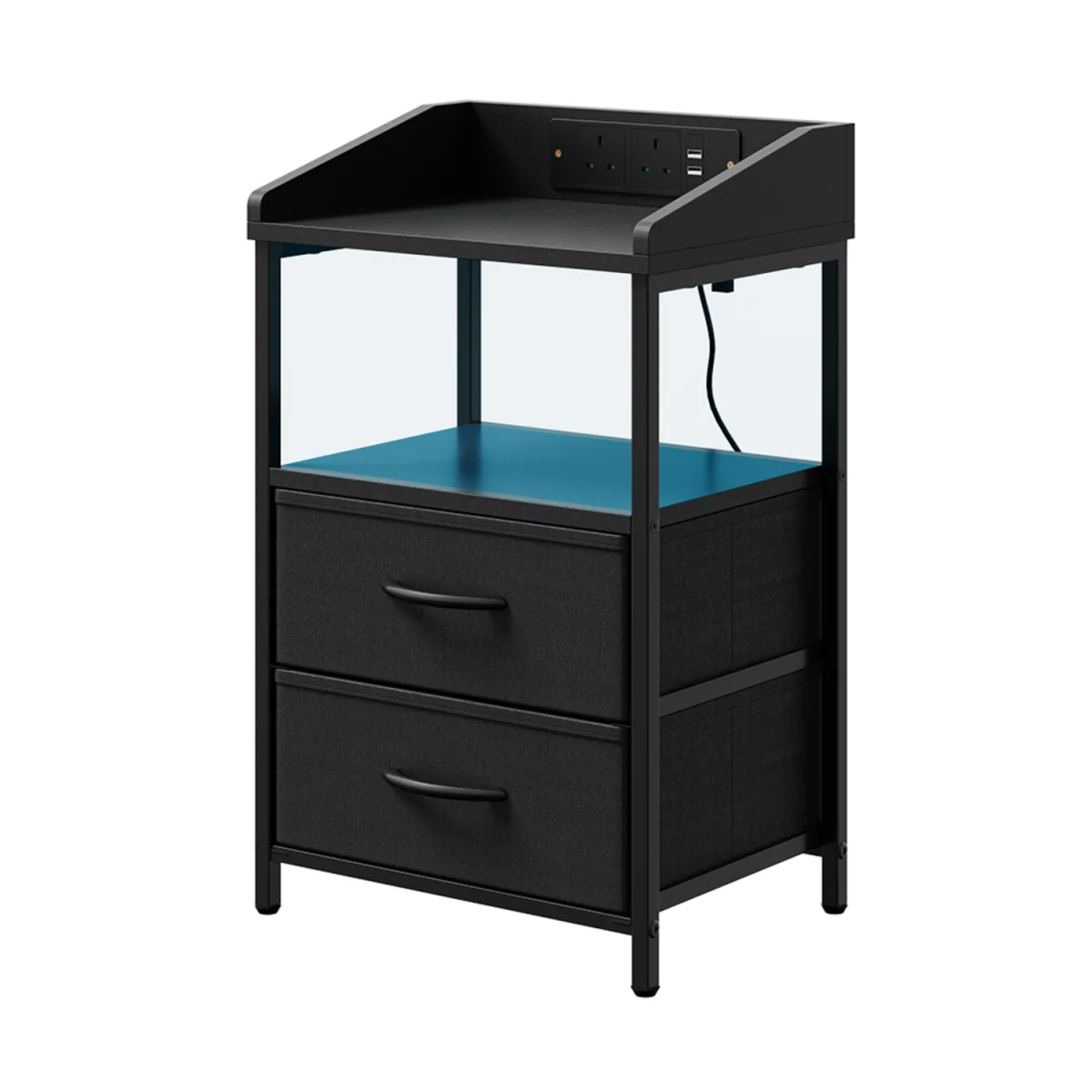 Black Bedside Table with LED and Charging - Black – image 3