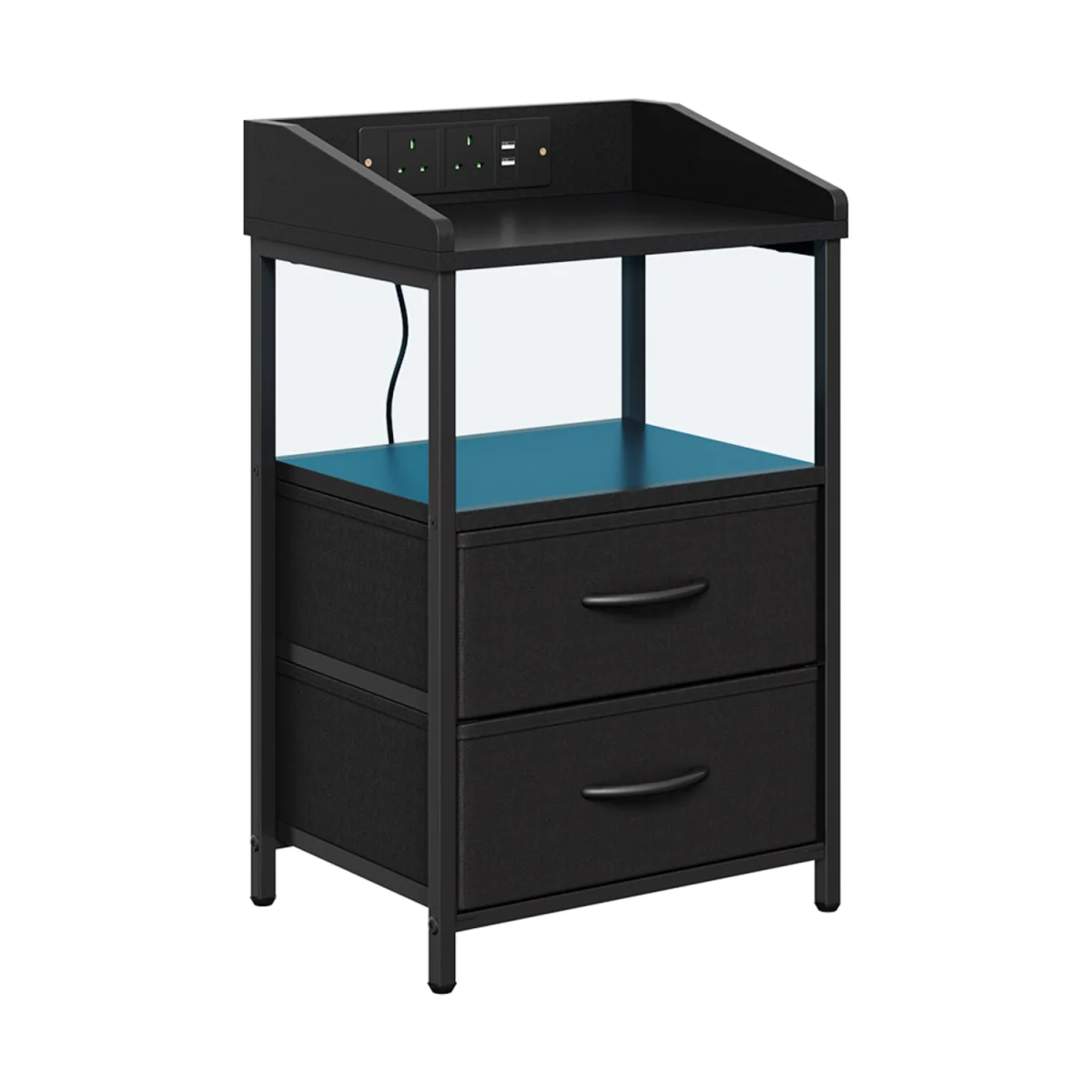 Black Bedside Table with LED and Charging - Black – image 4