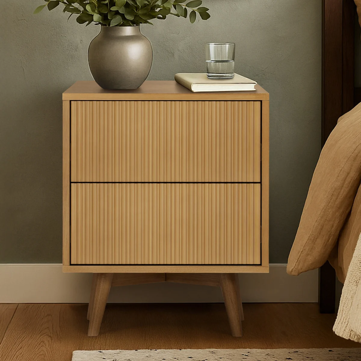 Teamson Home Tremolo Bedside Table with 2 Drawers and Fluted Fronts A - Natural – image 4