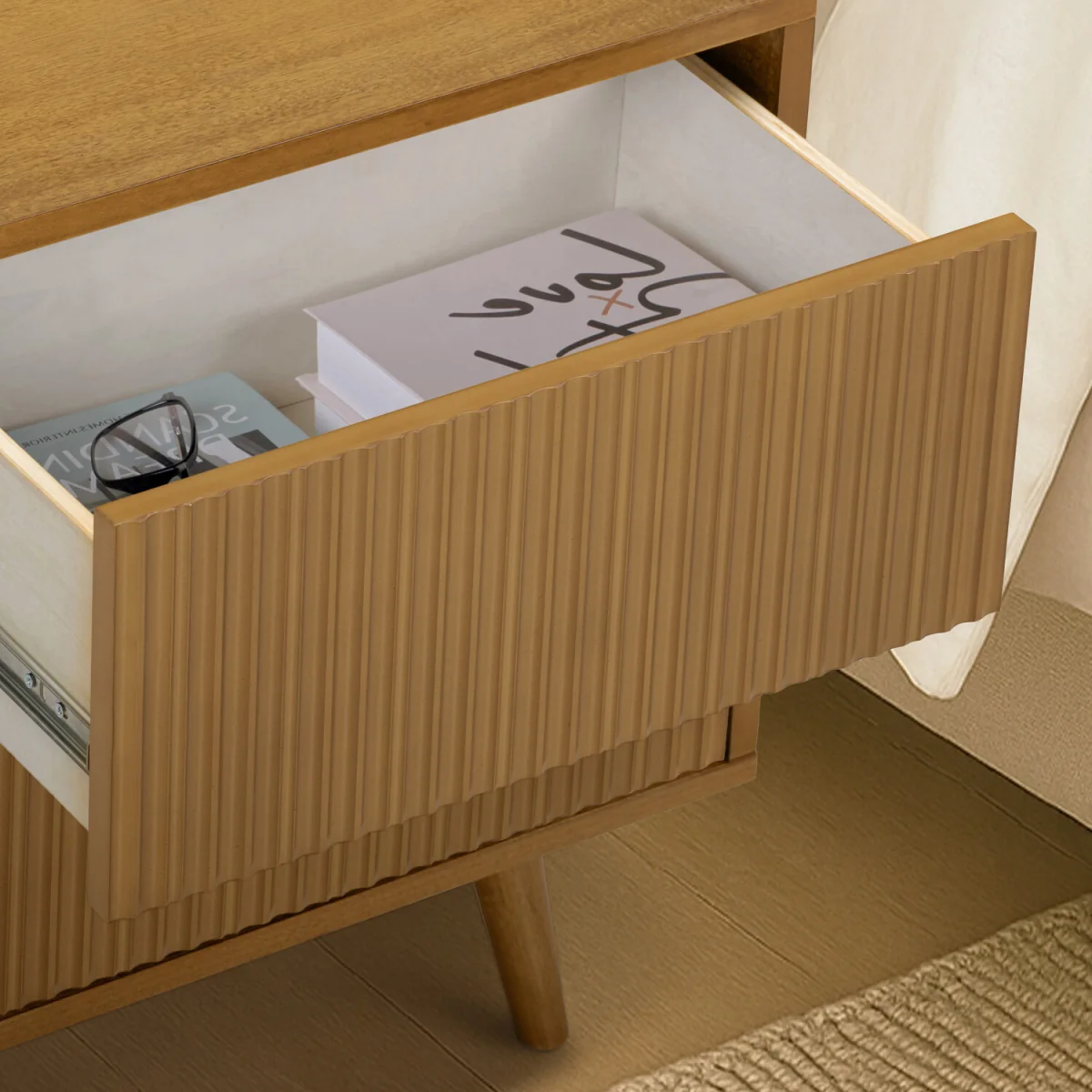 Teamson Home Tremolo Bedside Table with 2 Drawers and Fluted Fronts A - Natural – image 5