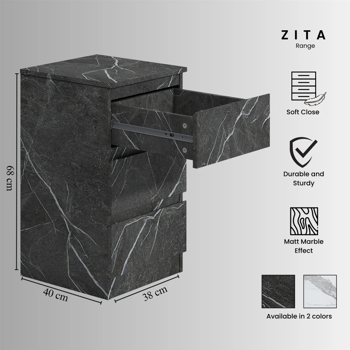 ZITA 3 Drawer Bedside Table – image 8