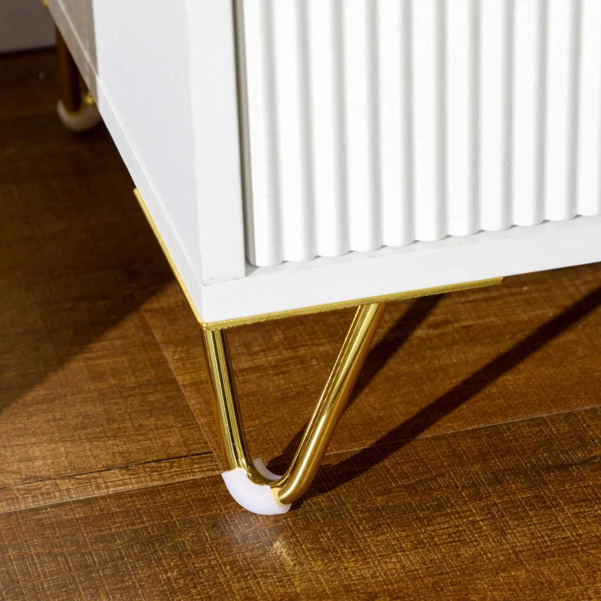 Bapano White and Gold 2-Drawer Ribbed Bedside Table – image 2