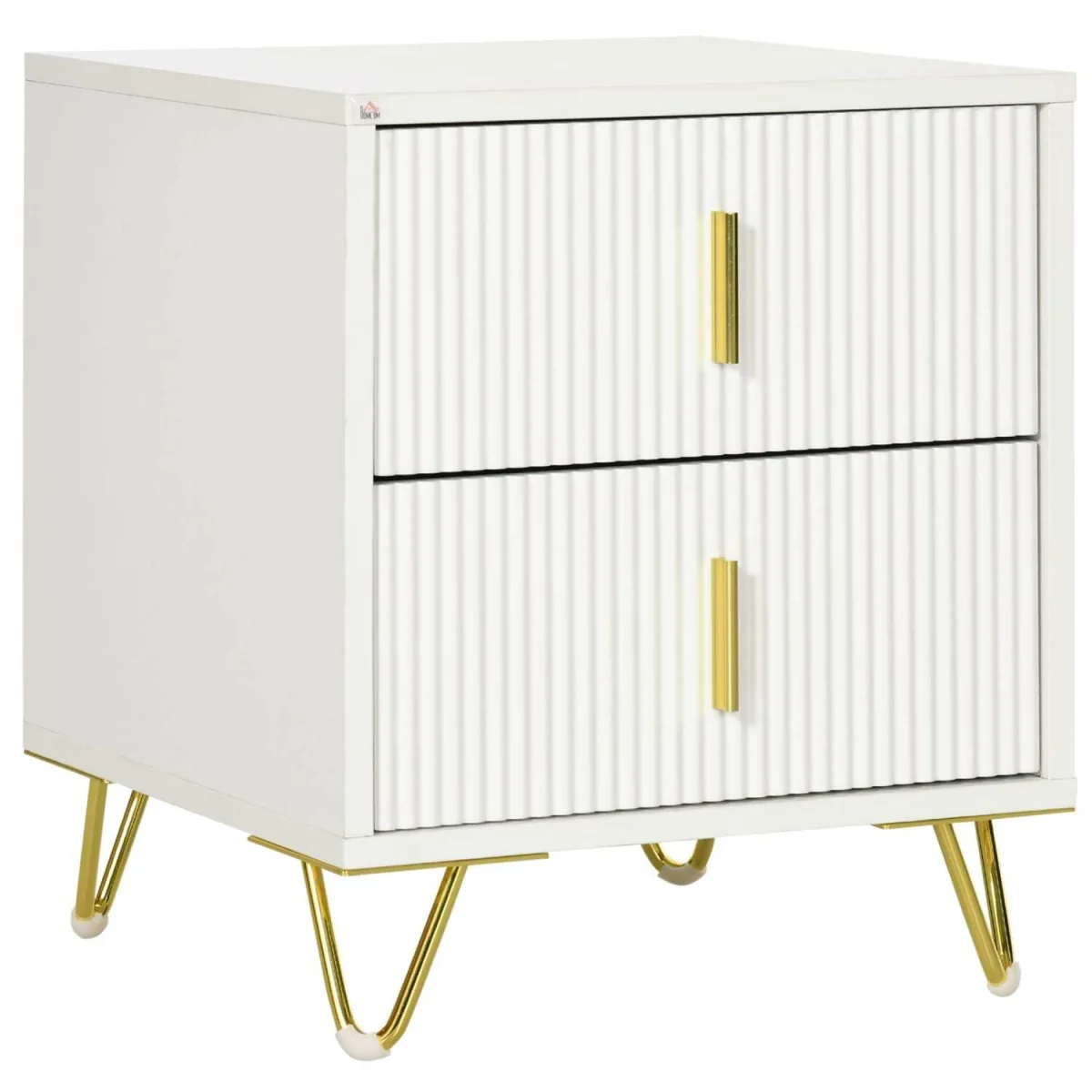 Bapano White and Gold 2-Drawer Ribbed Bedside Table – image 3