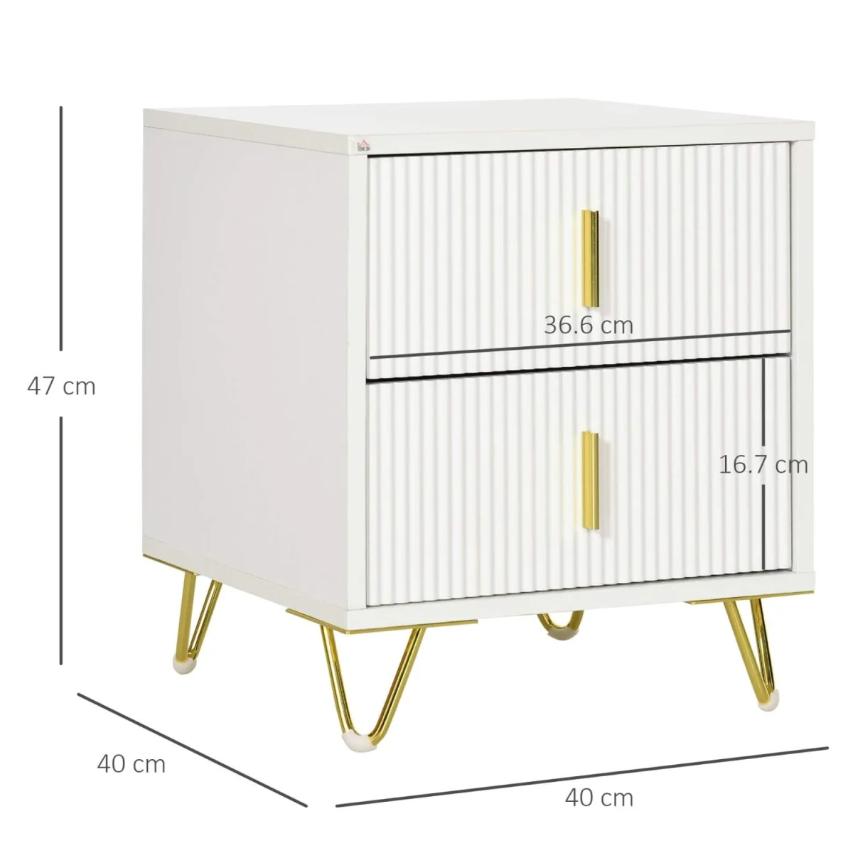 Bapano White and Gold 2-Drawer Ribbed Bedside Table – image 4