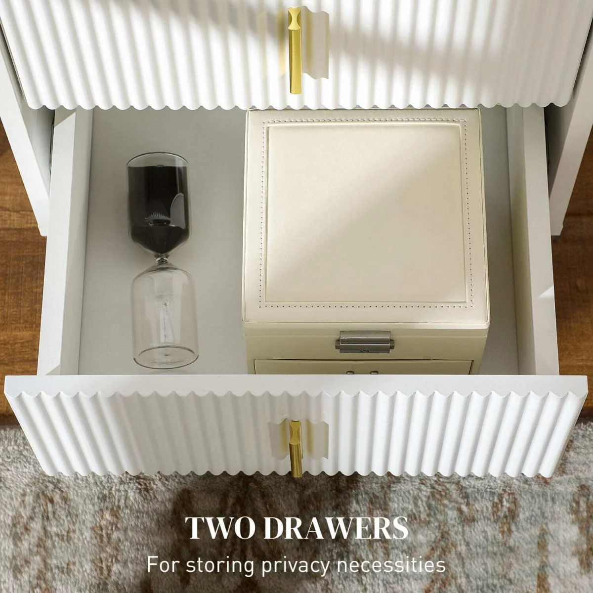 Bapano White and Gold 2-Drawer Ribbed Bedside Table – image 5