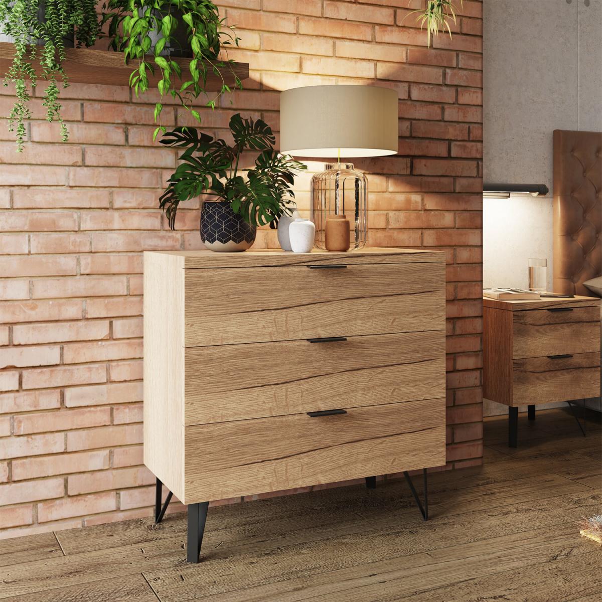 Fisso 3 Drawer Cracked Oak Bedside Chest Fast Click Assembly - Cracked Oak – image 2