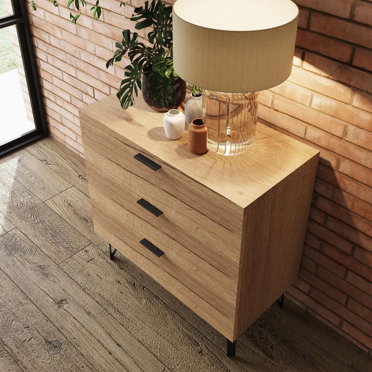 Fisso 3 Drawer Cracked Oak Bedside Chest Fast Click Assembly - Cracked Oak – image 3
