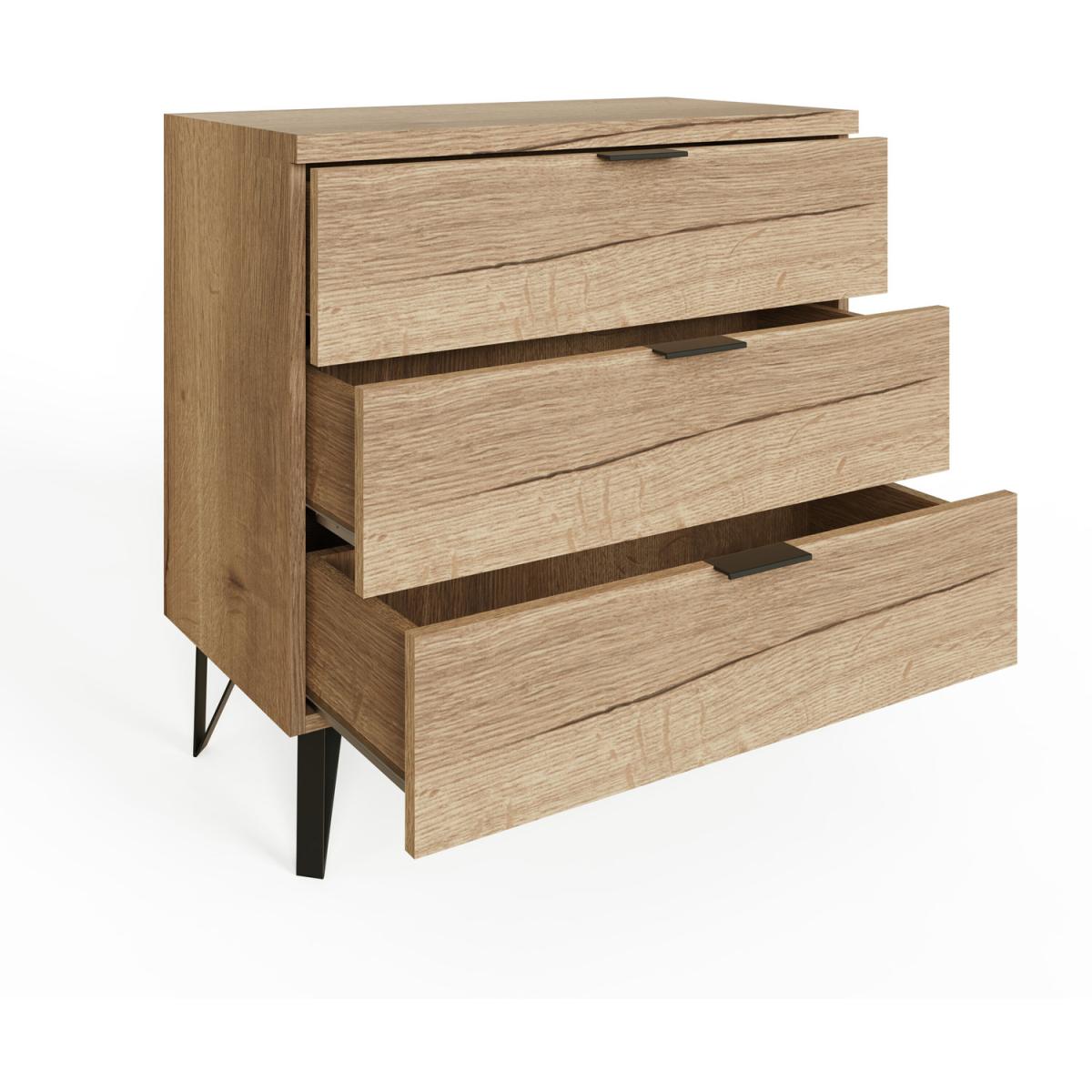 Fisso 3 Drawer Cracked Oak Bedside Chest Fast Click Assembly - Cracked Oak – image 4