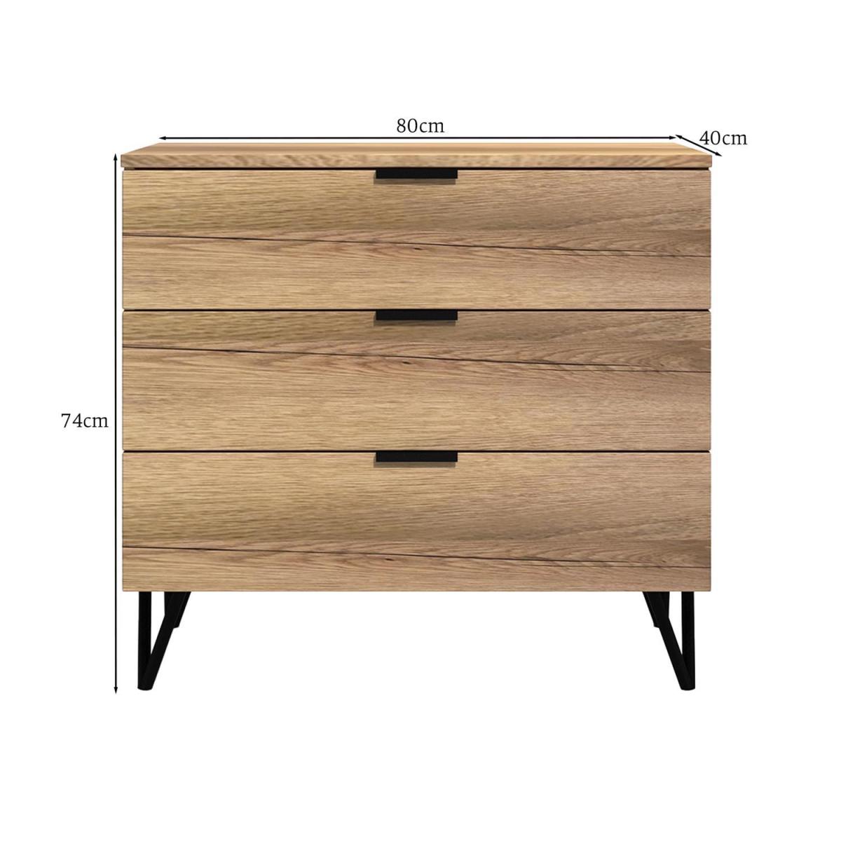 Fisso 3 Drawer Cracked Oak Bedside Chest Fast Click Assembly - Cracked Oak – image 6