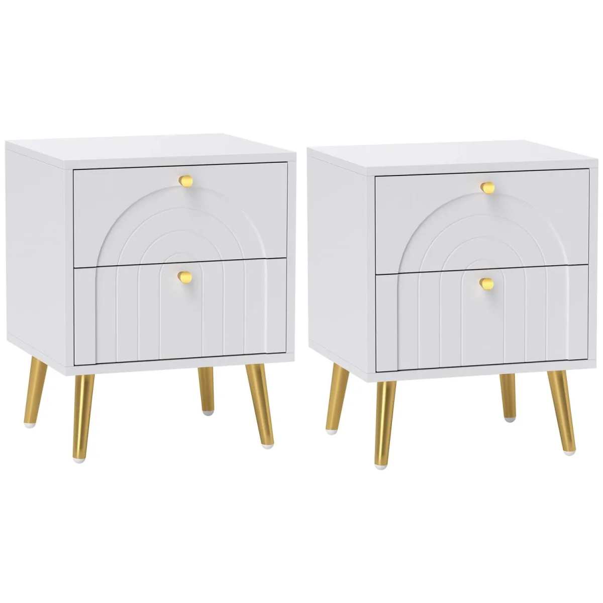 Leri Kama Set of 2 White Bedside Tables with 2 Drawers and Gold Handles – image 3