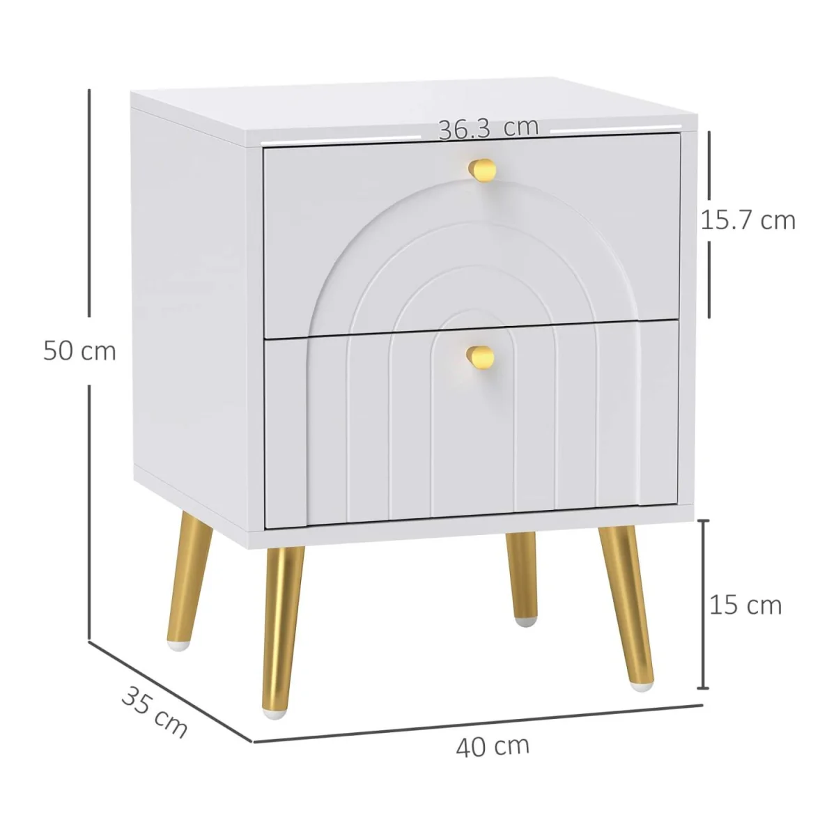 Leri Kama Set of 2 White Bedside Tables with 2 Drawers and Gold Handles – image 4