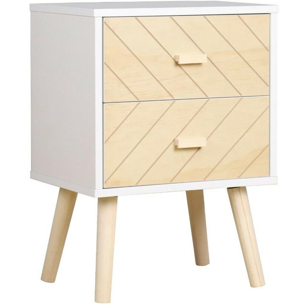 Neo White Two Drawers Wooden Bedside Table - White – image 3
