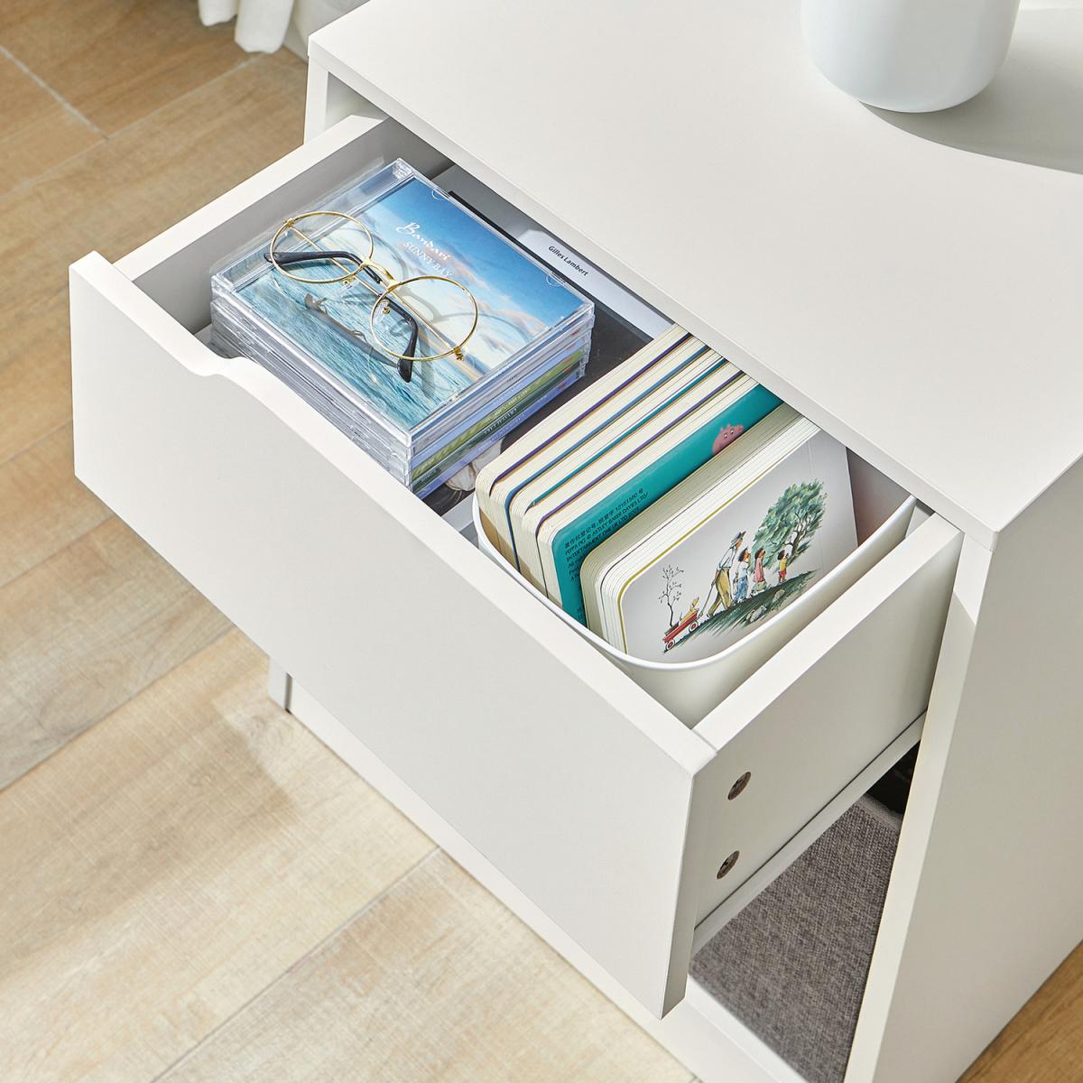 SoBuy Bedside Table with Drawer and Fabric Basket - White – image 3