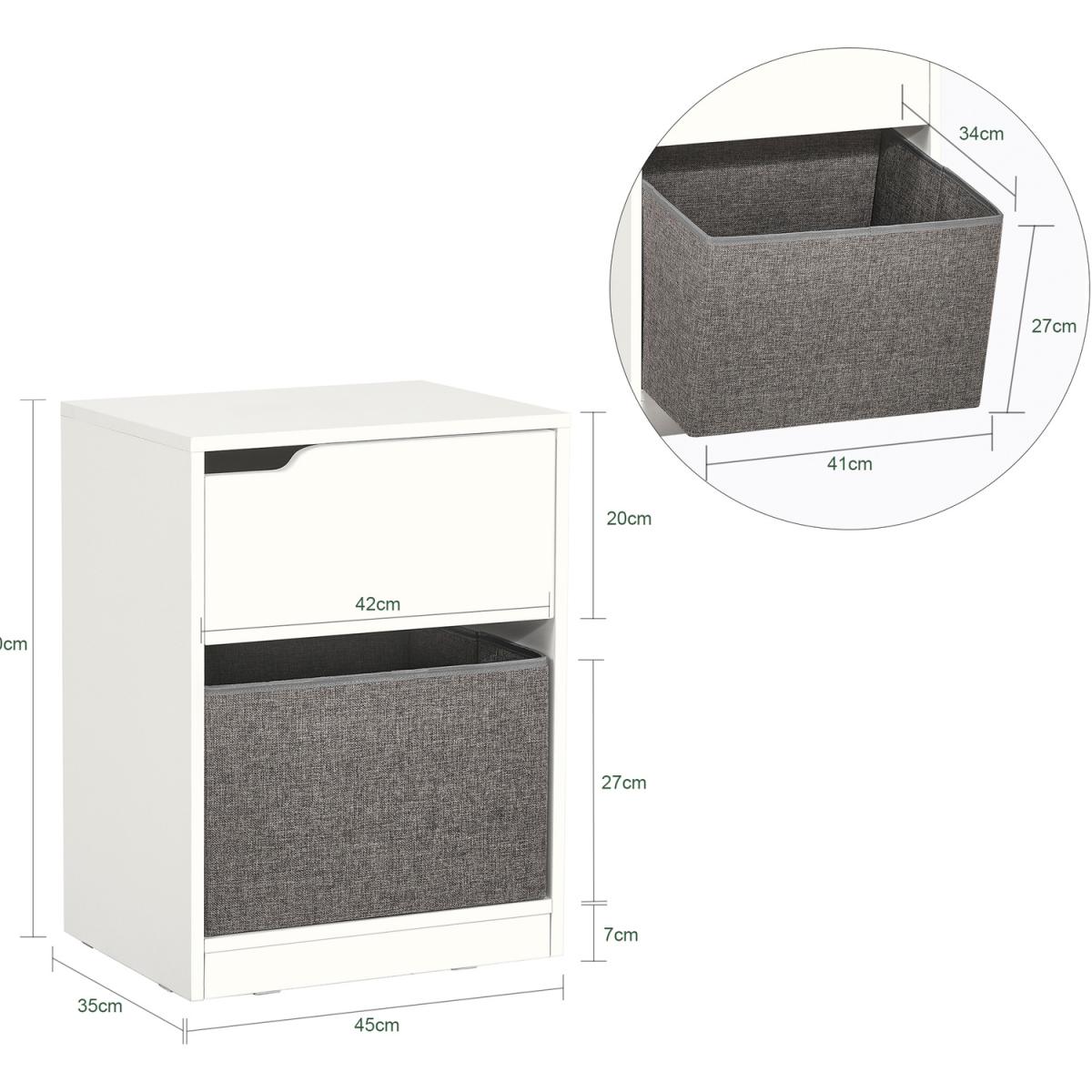 SoBuy Bedside Table with Drawer and Fabric Basket - White – image 4