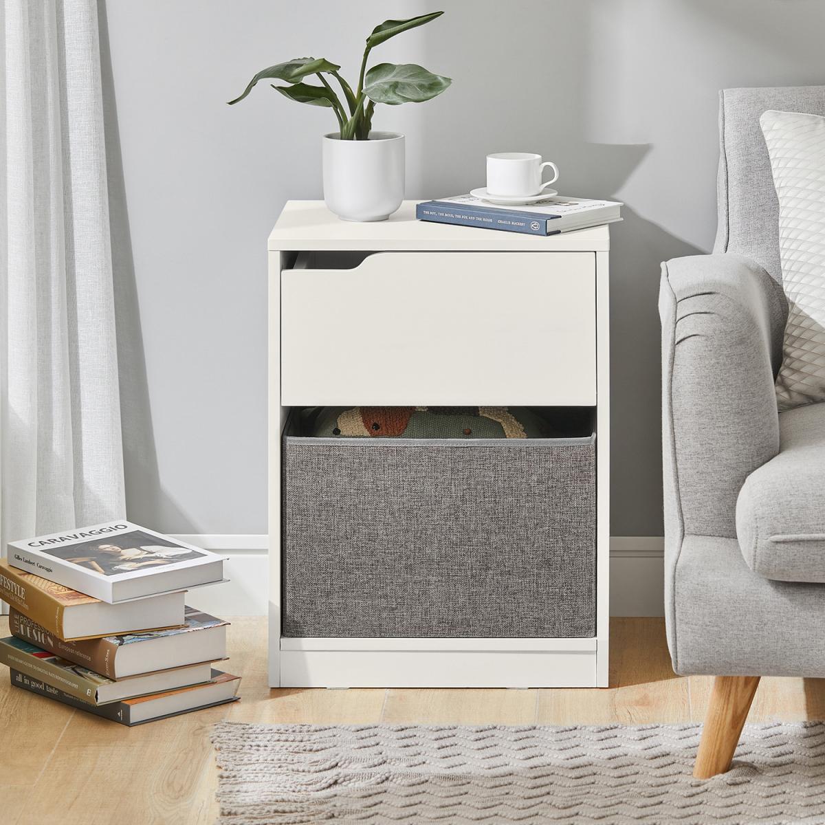 SoBuy Bedside Table with Drawer and Fabric Basket - White – image 5