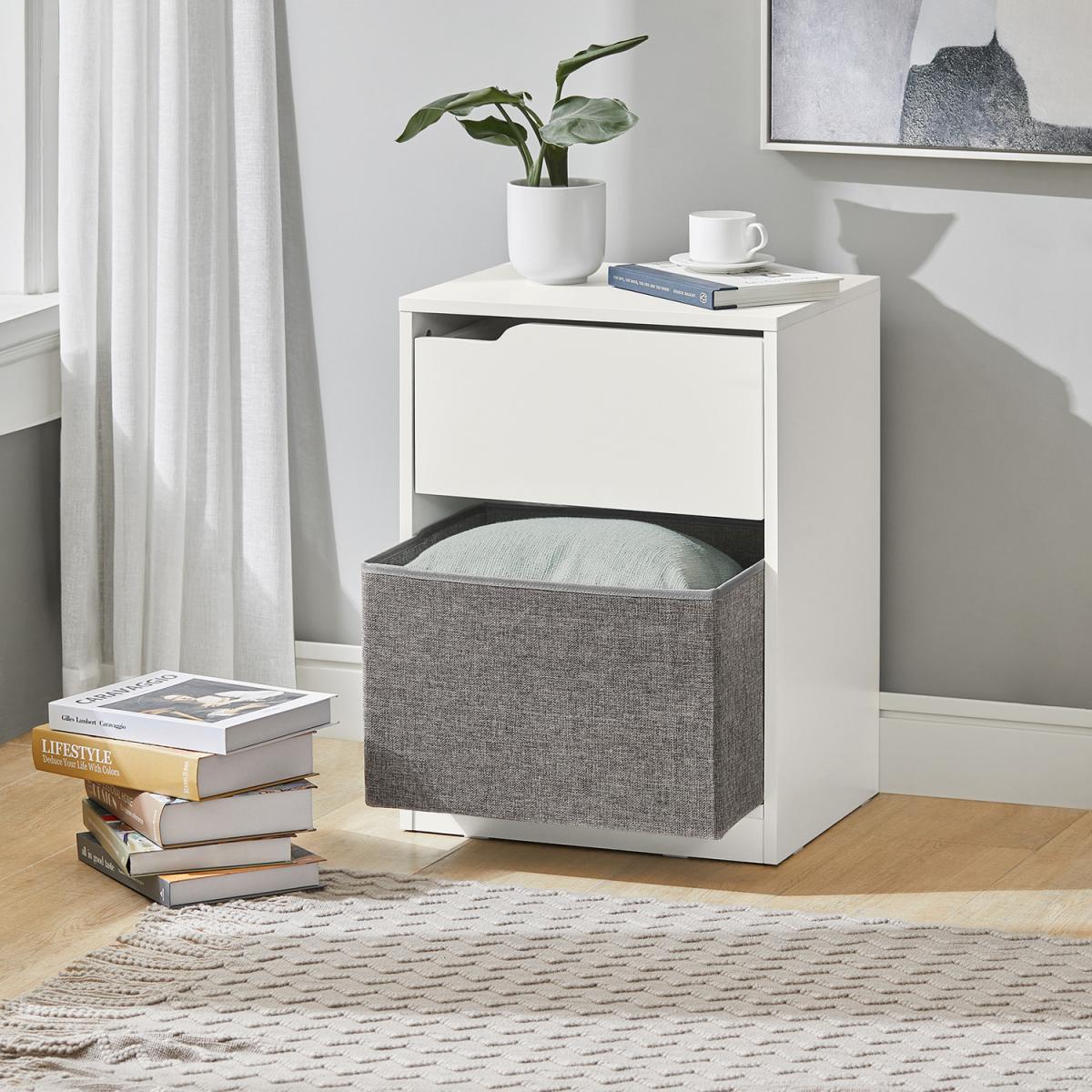 SoBuy Bedside Table with Drawer and Fabric Basket - White – image 6