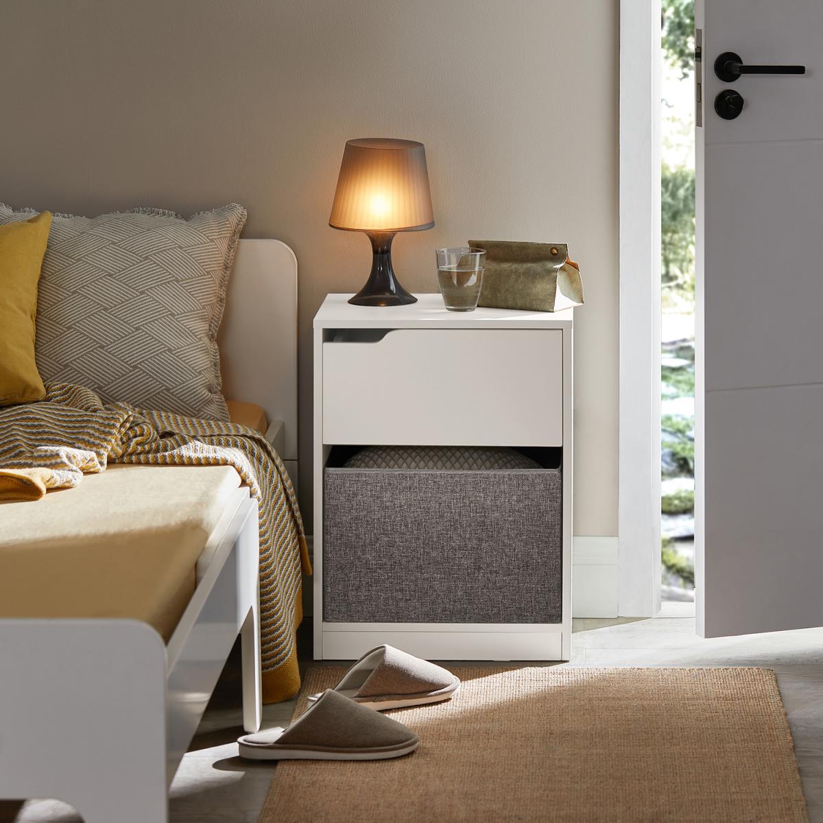 SoBuy Bedside Table with Drawer and Fabric Basket - White – image 7