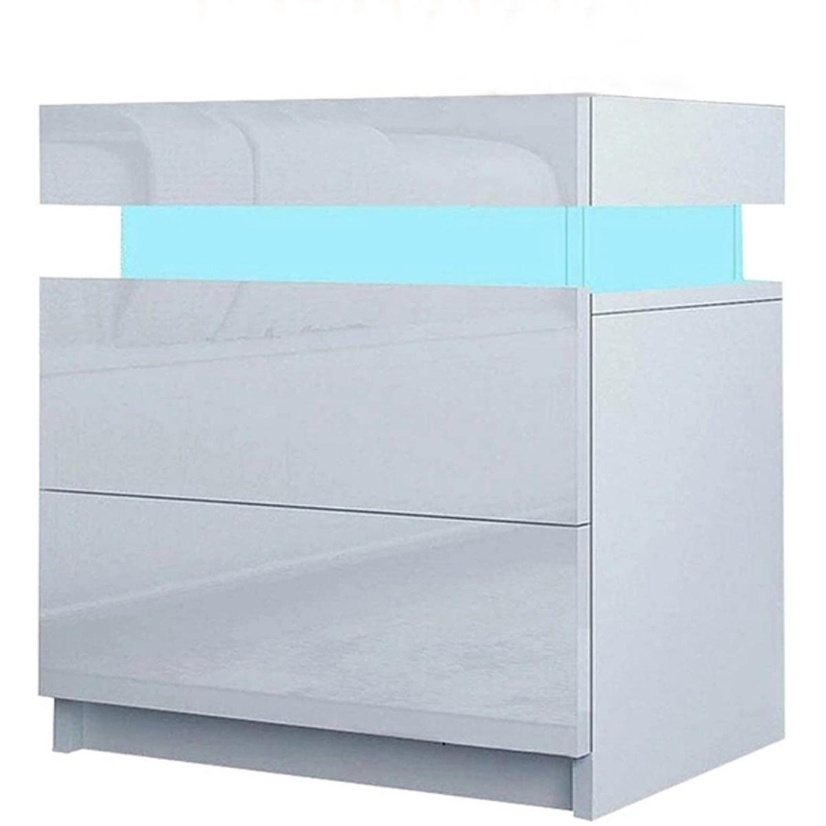 Bedside Table Nightstand 2 Drawers Front LED Light-white - White – image 2